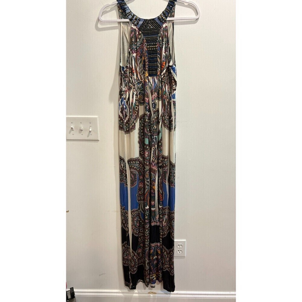Boston Proper Womens Multicolor Maxi Dress M Pullover Beaded Paisley Boho Slinky - Picture 6 of 16